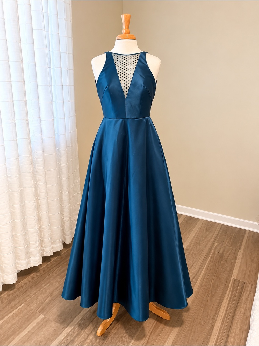 ML Monique Lhuillier Teal Polka Dot Mesh Ball Gown – Size 0